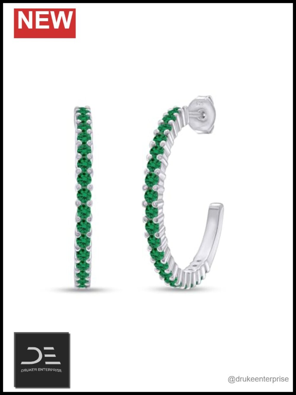 14K White Gold Over Sterling Silver Round Emerald Hoop Earrings 925